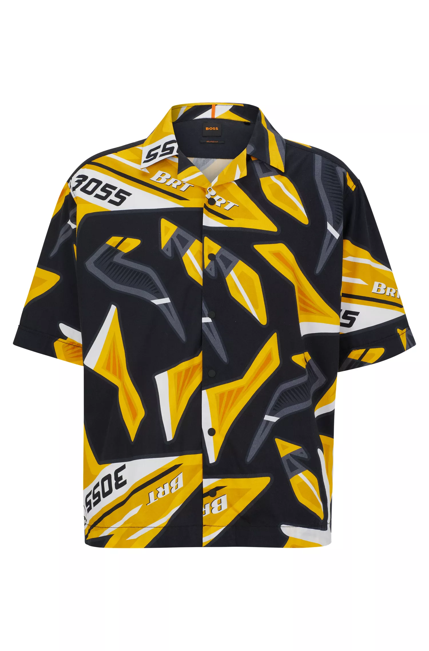 Camisa BOSS laranja de modelagem relaxada em popeline de algodão estampado.