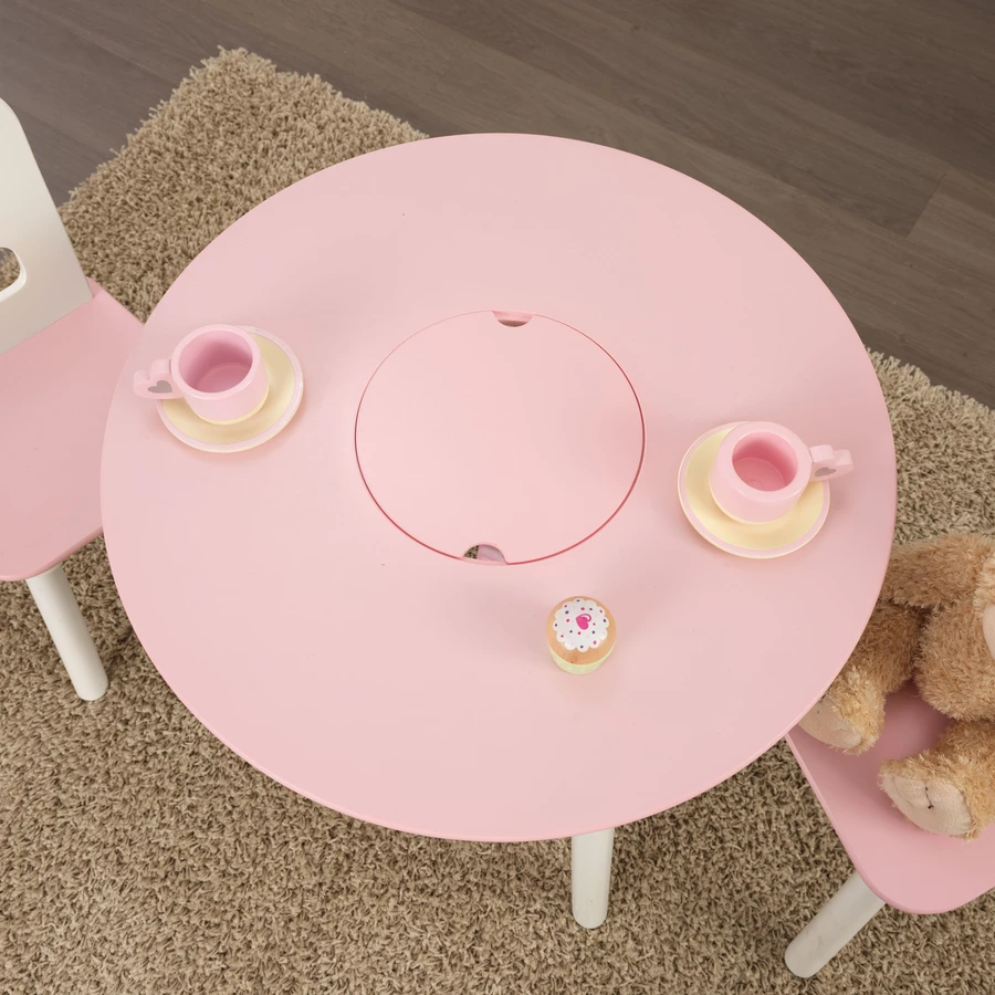 KidKraft® Runder Aufbewahrungstisch mit zwei Stühlen, weißrosa