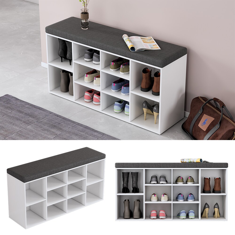 Vicco Schuhbank Tamara Weiß, 104 x 53,5 cm, Bank für Flur mit Fächer und Auflage