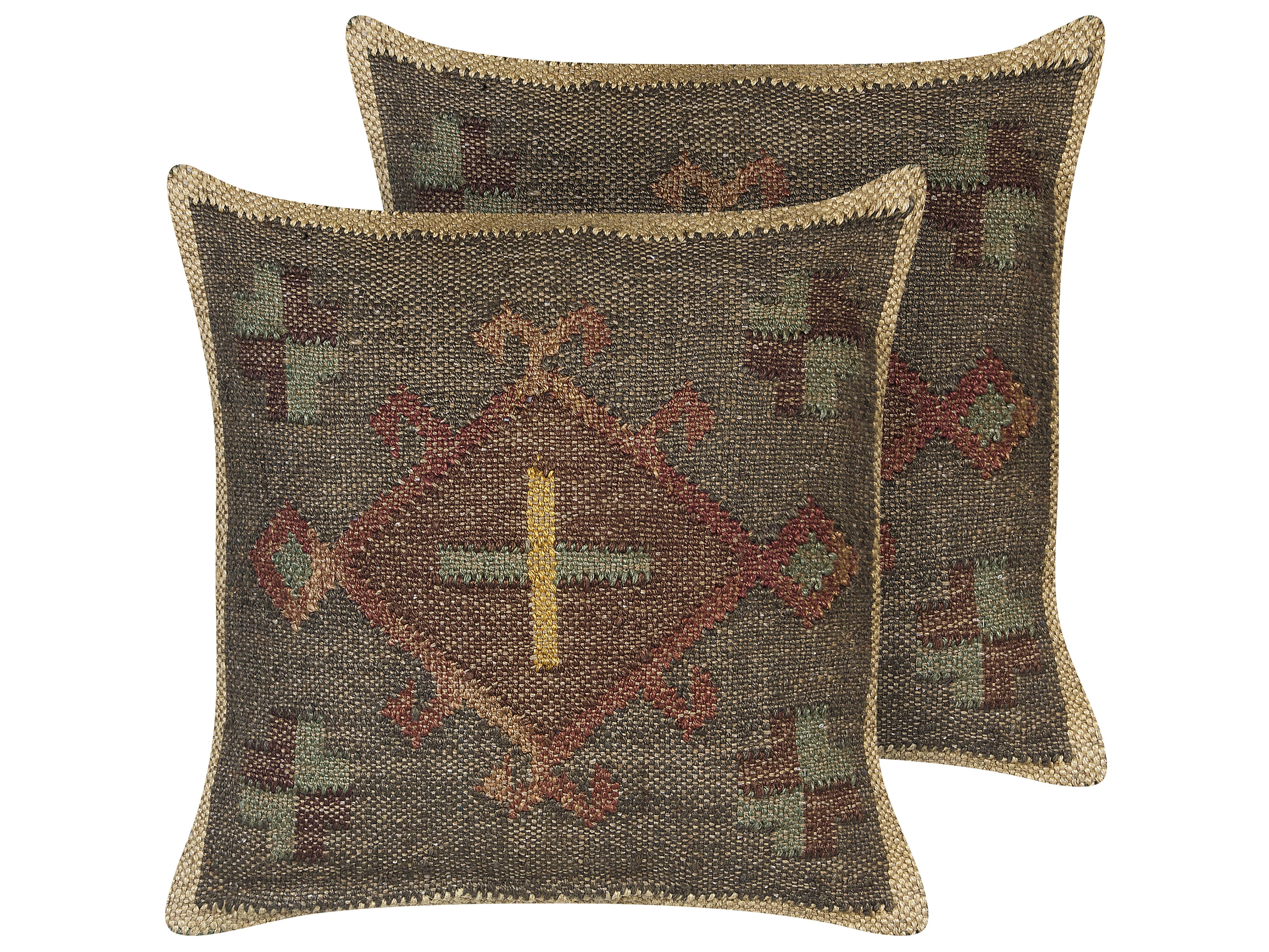 Set van 2 sierkussens KATORA Jute 45 x 45 cm Groen oosters patroon