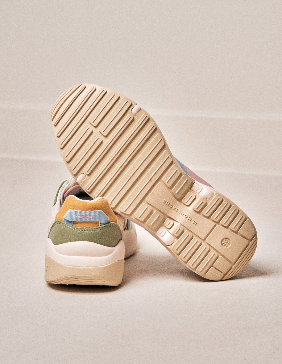 Baskets basses Lison - Suède vegan et mesh pistache, rose clair et ciel