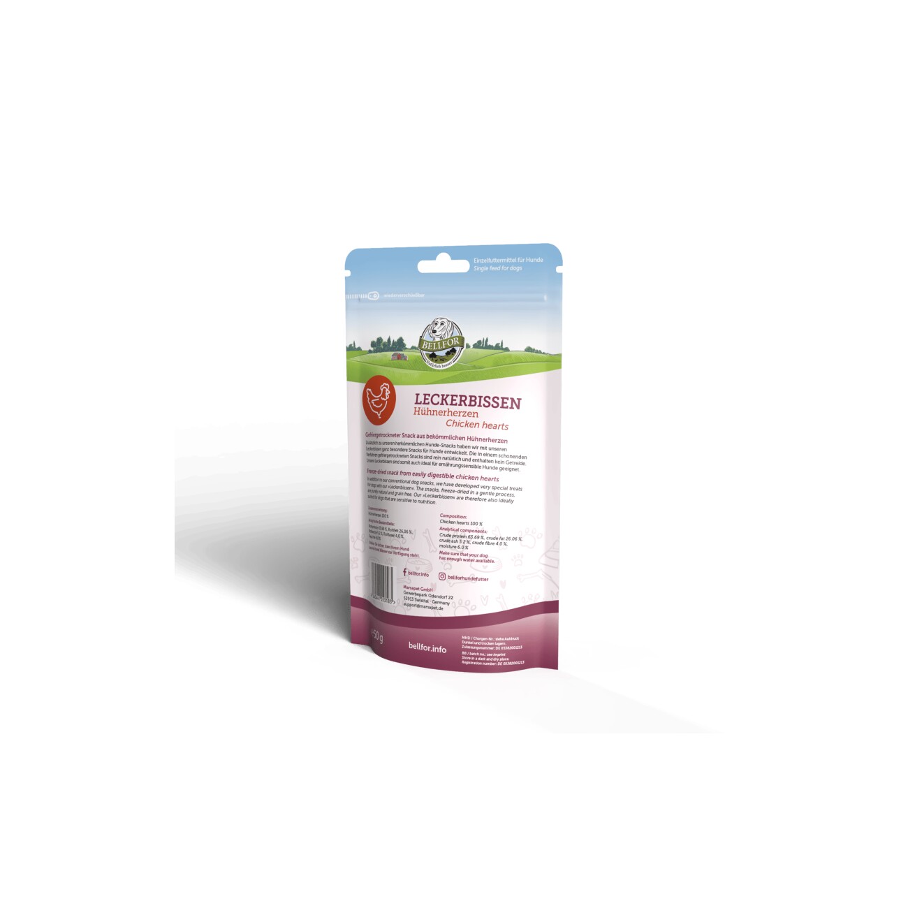 Bellfor Gesunder Freeze-Snack für Hunde - Hühnerherzen (gefriergetrocknet)