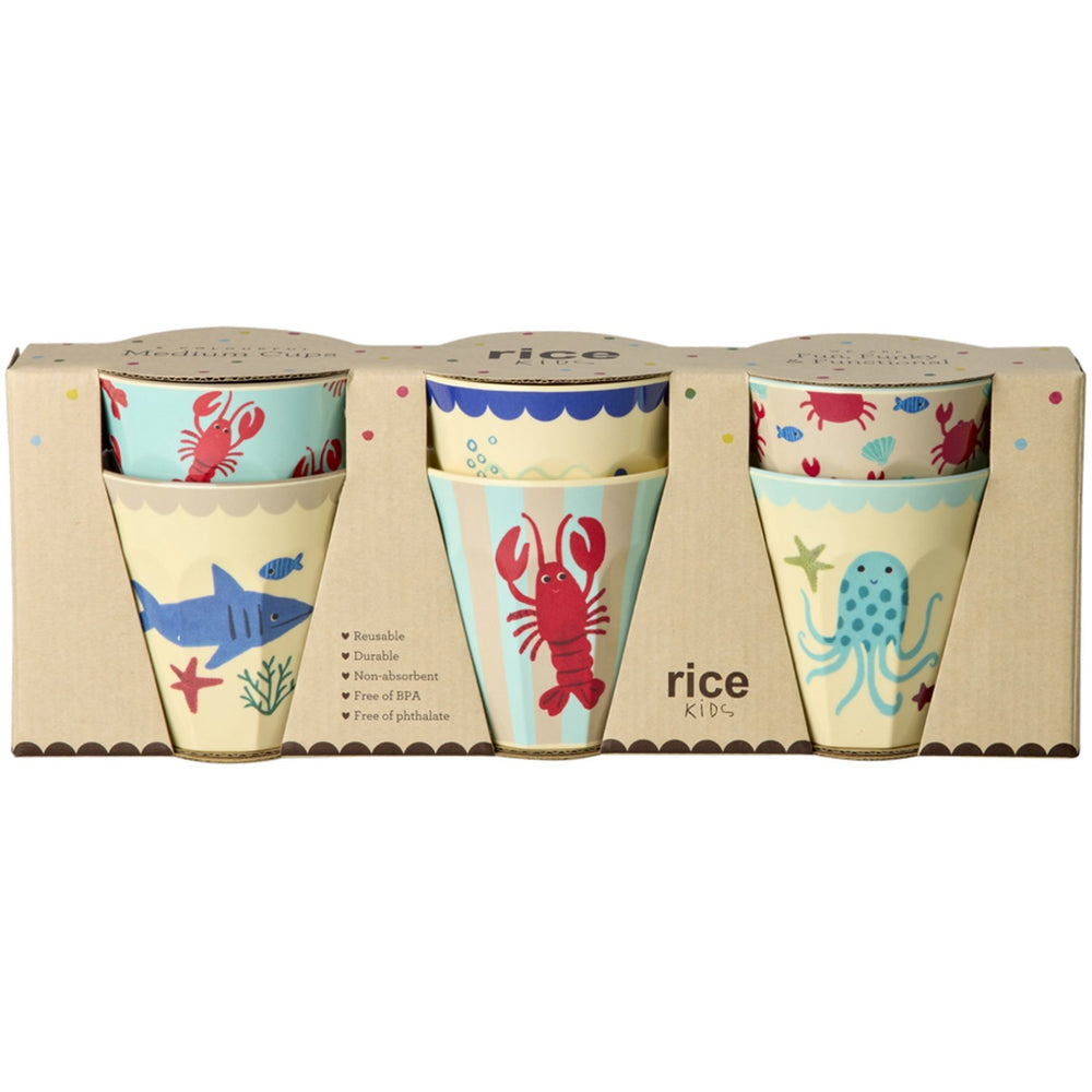 Køb Rice Melamin Cups Med Blue Ocean Prints - Medium - 6 Pak - 250 Ml