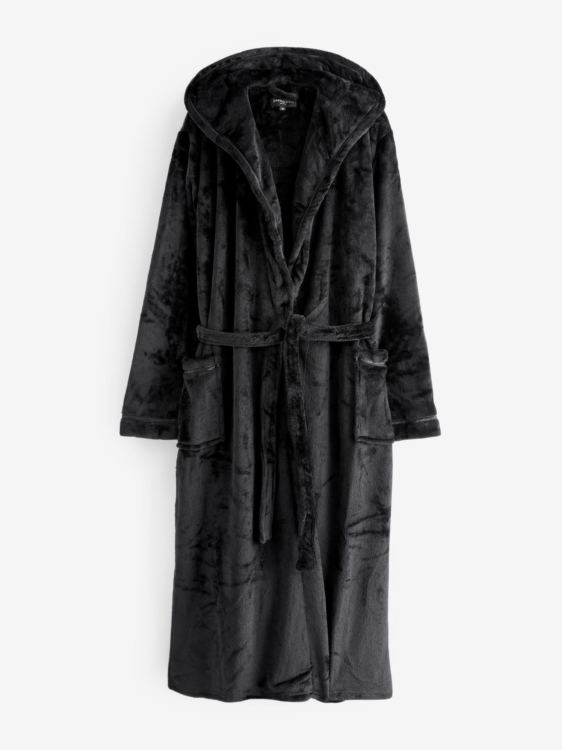 Zwart - Loungeable Christmas Ribbon Trim Luxury Fleece Hooded Maxi Robe
