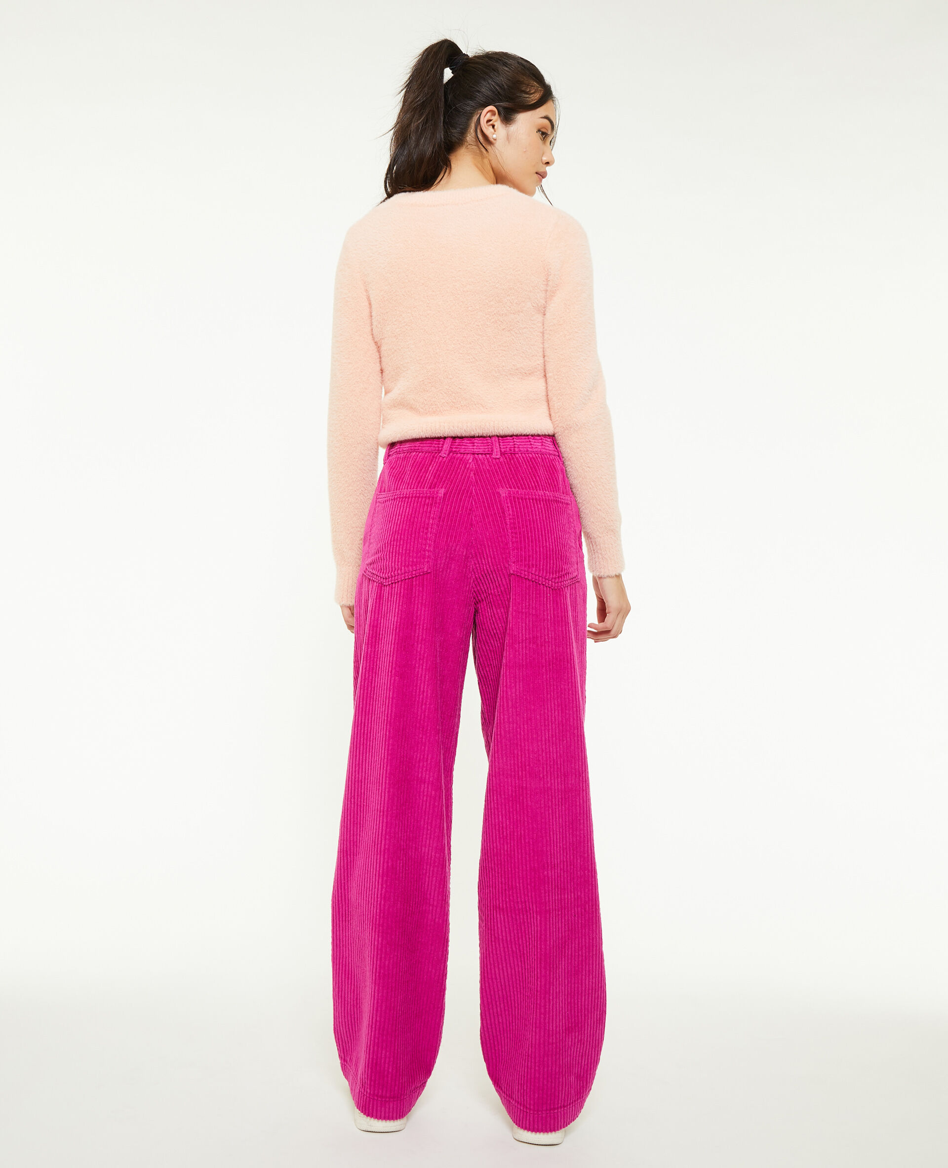 Pantalon velours droit avec pinces - Rose