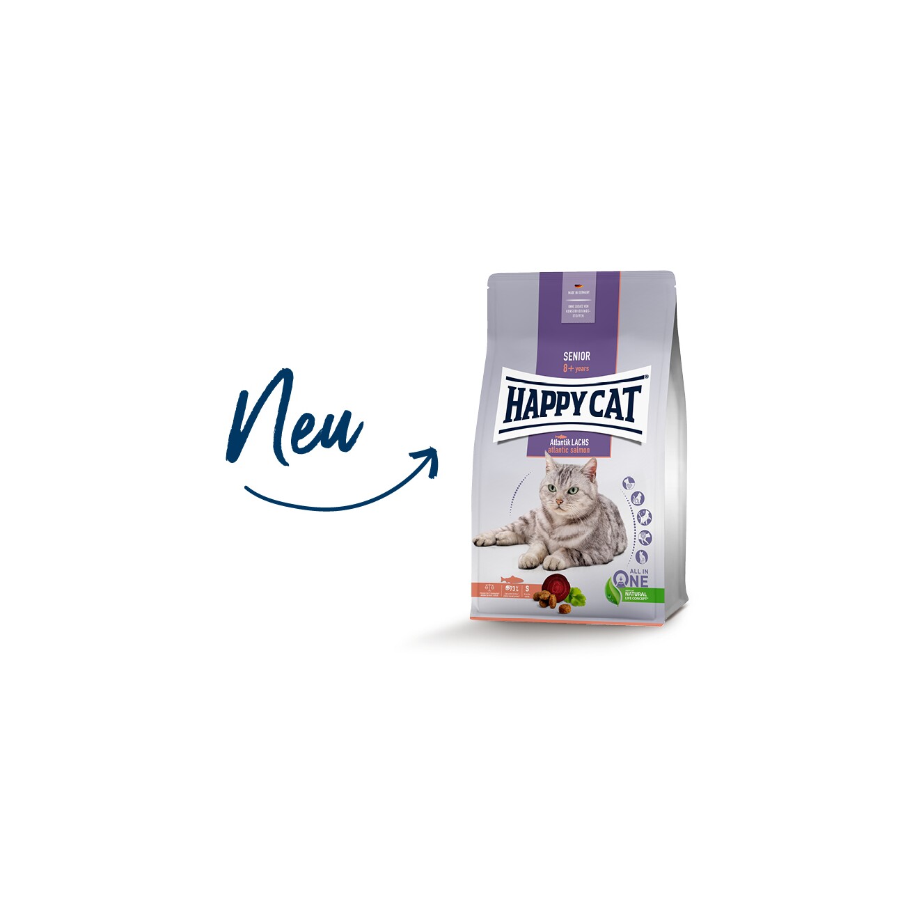 HAPPY CAT Trockenfutter Katze Senior, Atlantik-Lachs 1,3 kg