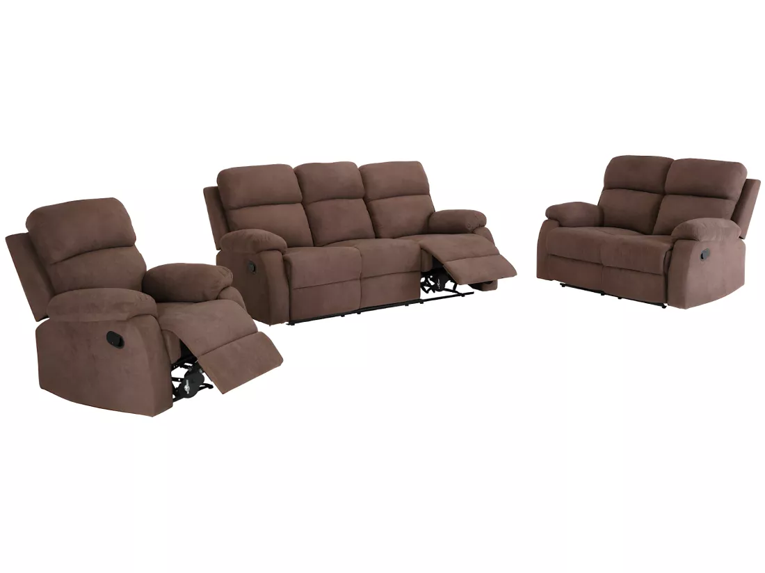 Canapés 3 places 2 places et un fauteuil relax en tissu TOLZANO - Marron