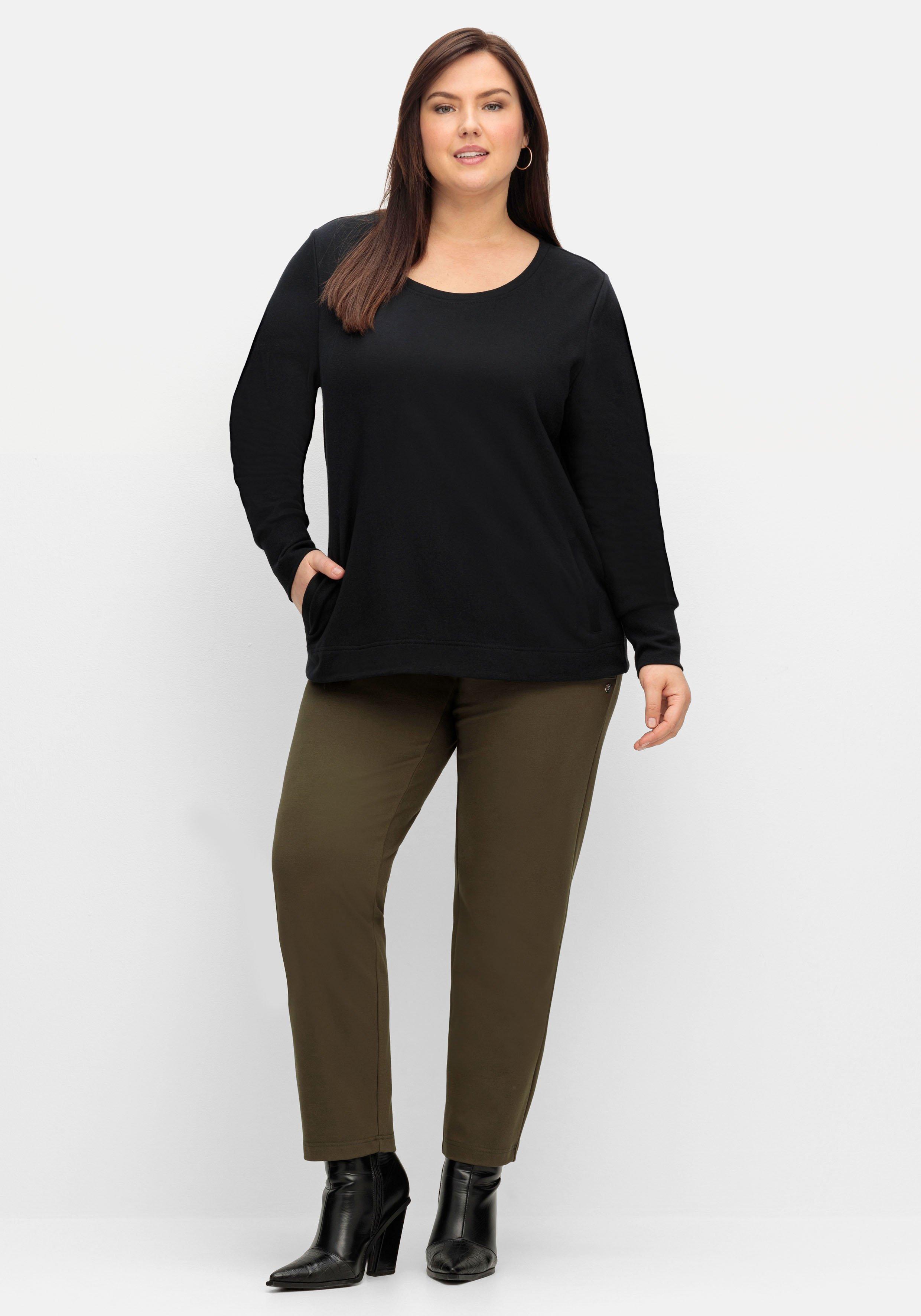 Sweatshirt mit Taschen und tiefem Rundhalsausschnitt
