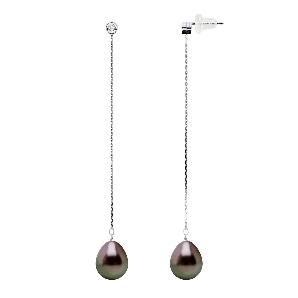 STELLA - Boucles d'Oreilles Perles de Tahiti 9-10 mm Or Blanc