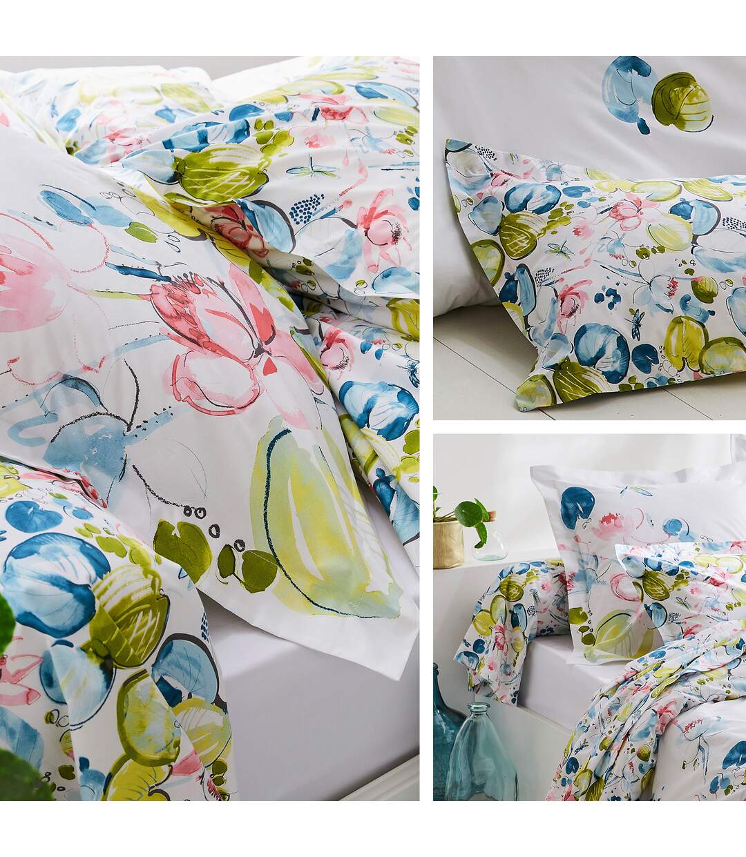 Housse de couette 260x240 cm percale coton NENUPHAR aqua