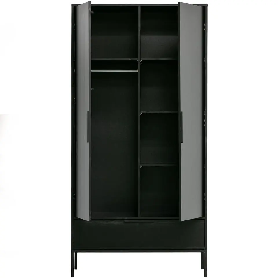 WOOOD Adam Kast 2-deurs - Grenen - Zwart - 200x100x53