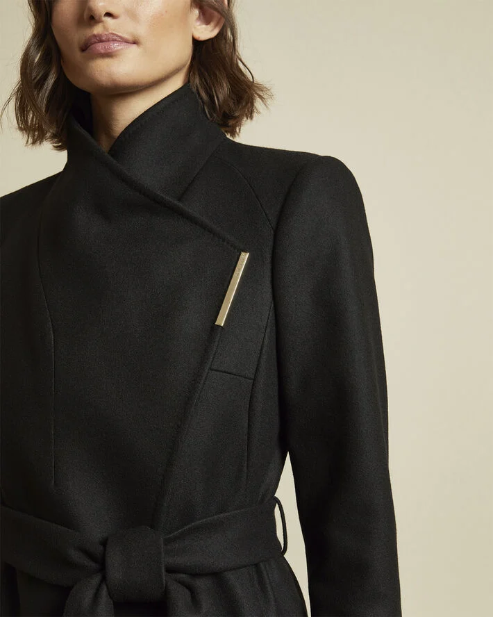 Ted Baker ROSE Midi Wool Wrap Coat With Shoul Black