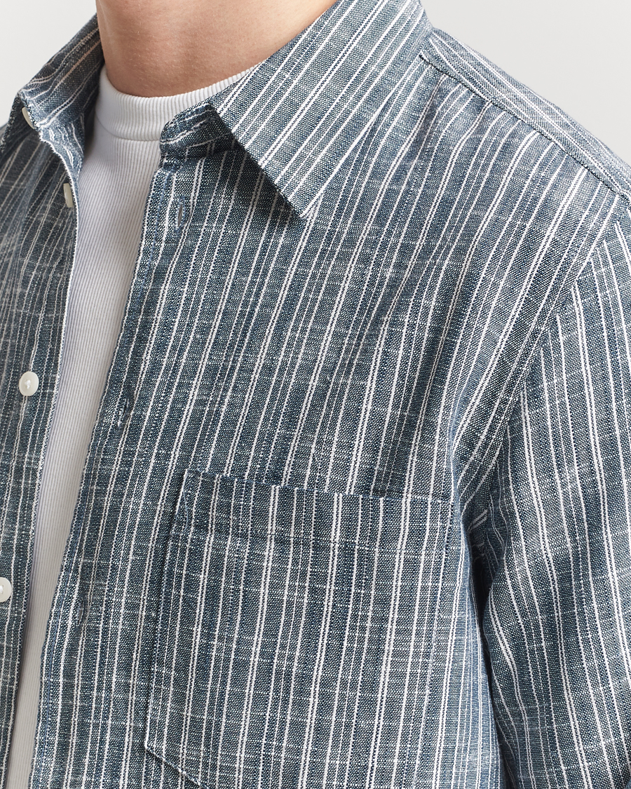 Samsøe Samsøe Liam Cotton/Linen Striped Shirt Orion Blue