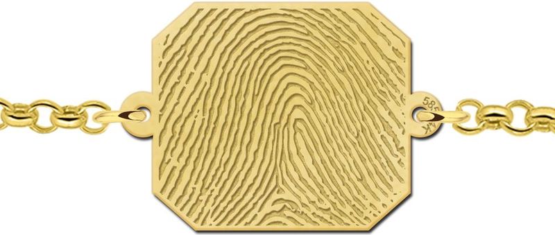 Gouden schakel armband met vingerafdruk op rechthoek hoekig