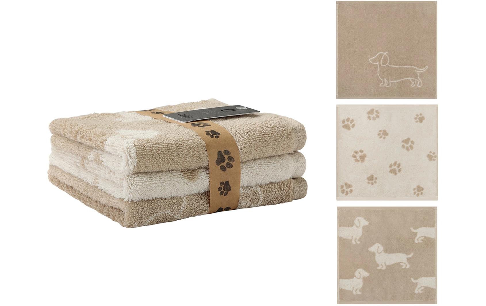 Waschlappen We Love Dogs Mix (3er Pack), 30 x 30, BeigeFrotteetuch aus der Design-Reihe We love Dogs von Cawö