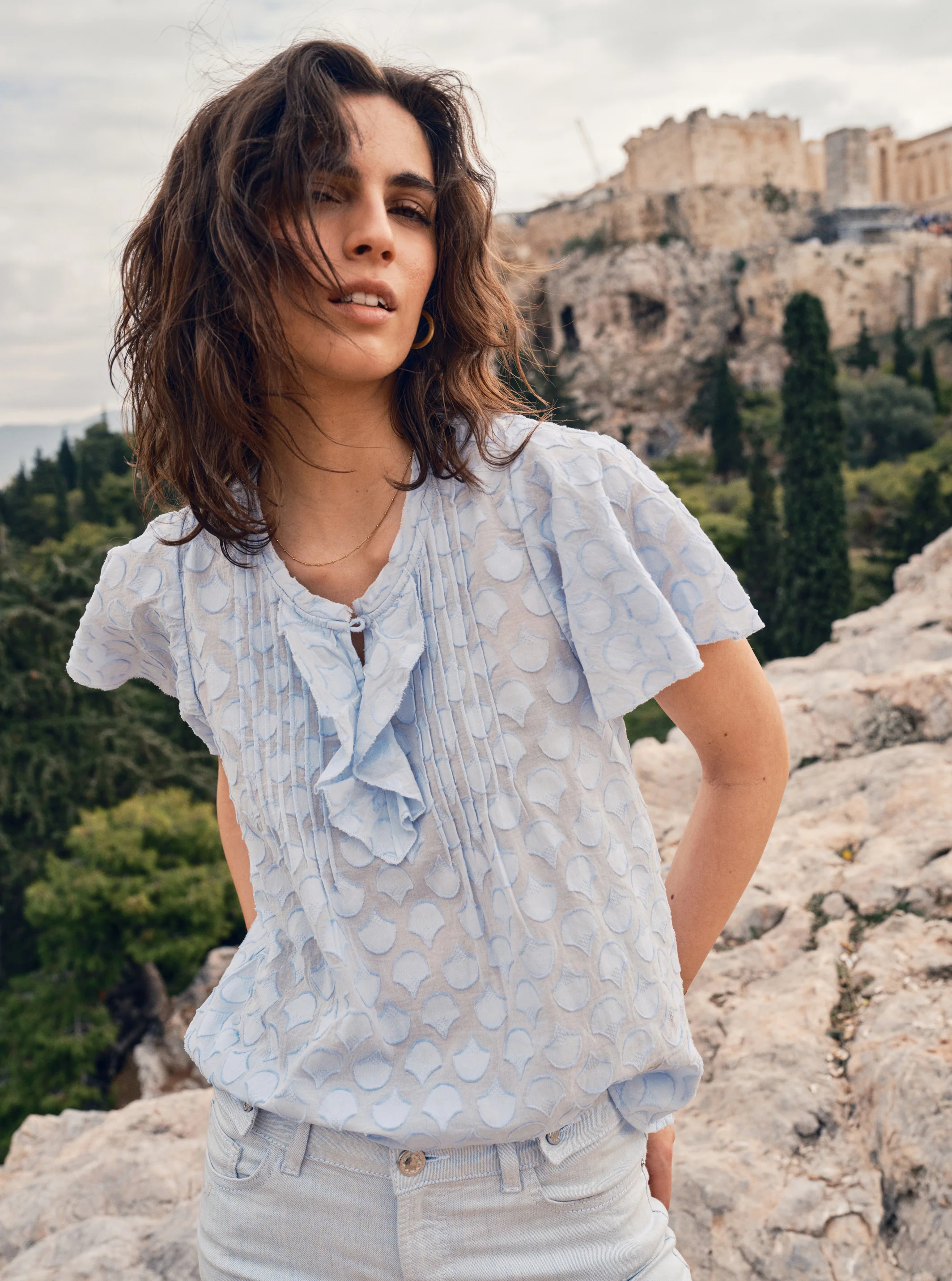 Mos Mosh  Terri Jacquard Voile Top - Cashmere Blue