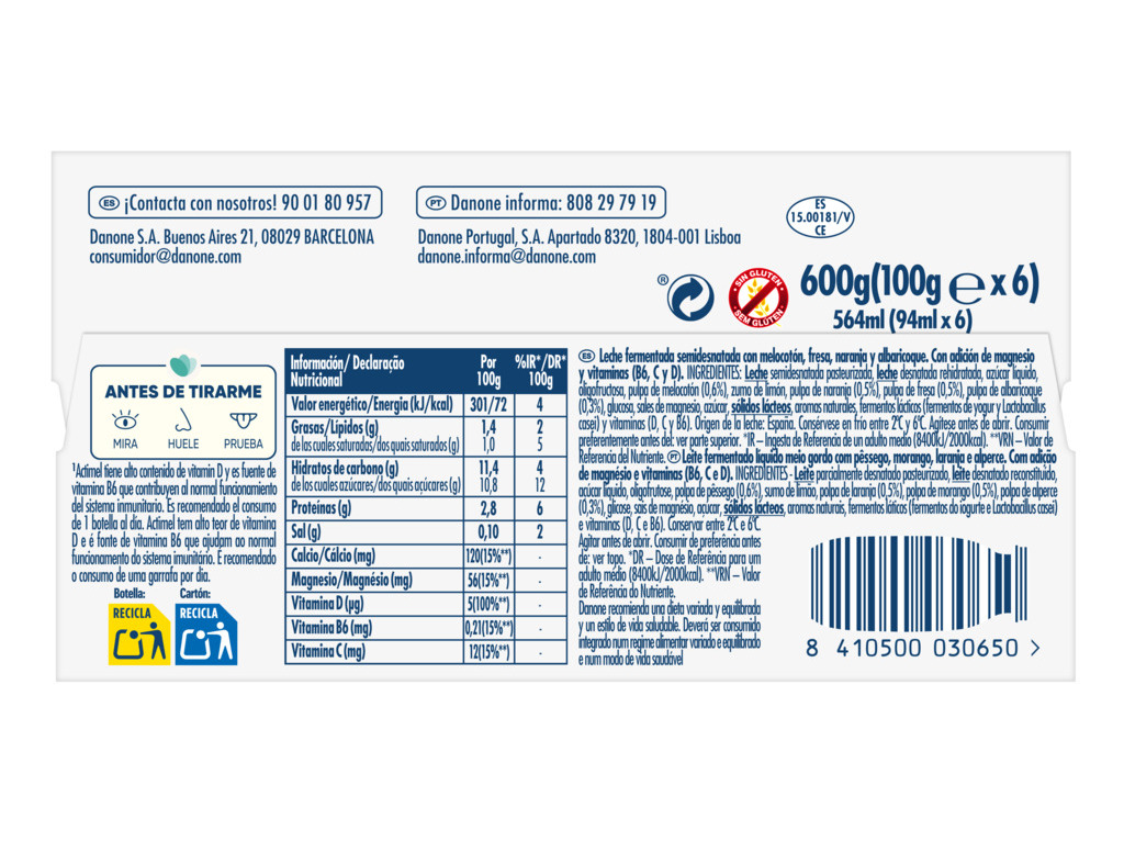 PROBIOTICO ACTIMEL MULTIFRUTAS LARANJA 6X100G