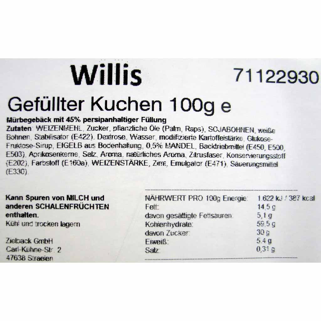 24x Willis gefüllter Kuchen á 100g=2,4kg MHD:6.1.25