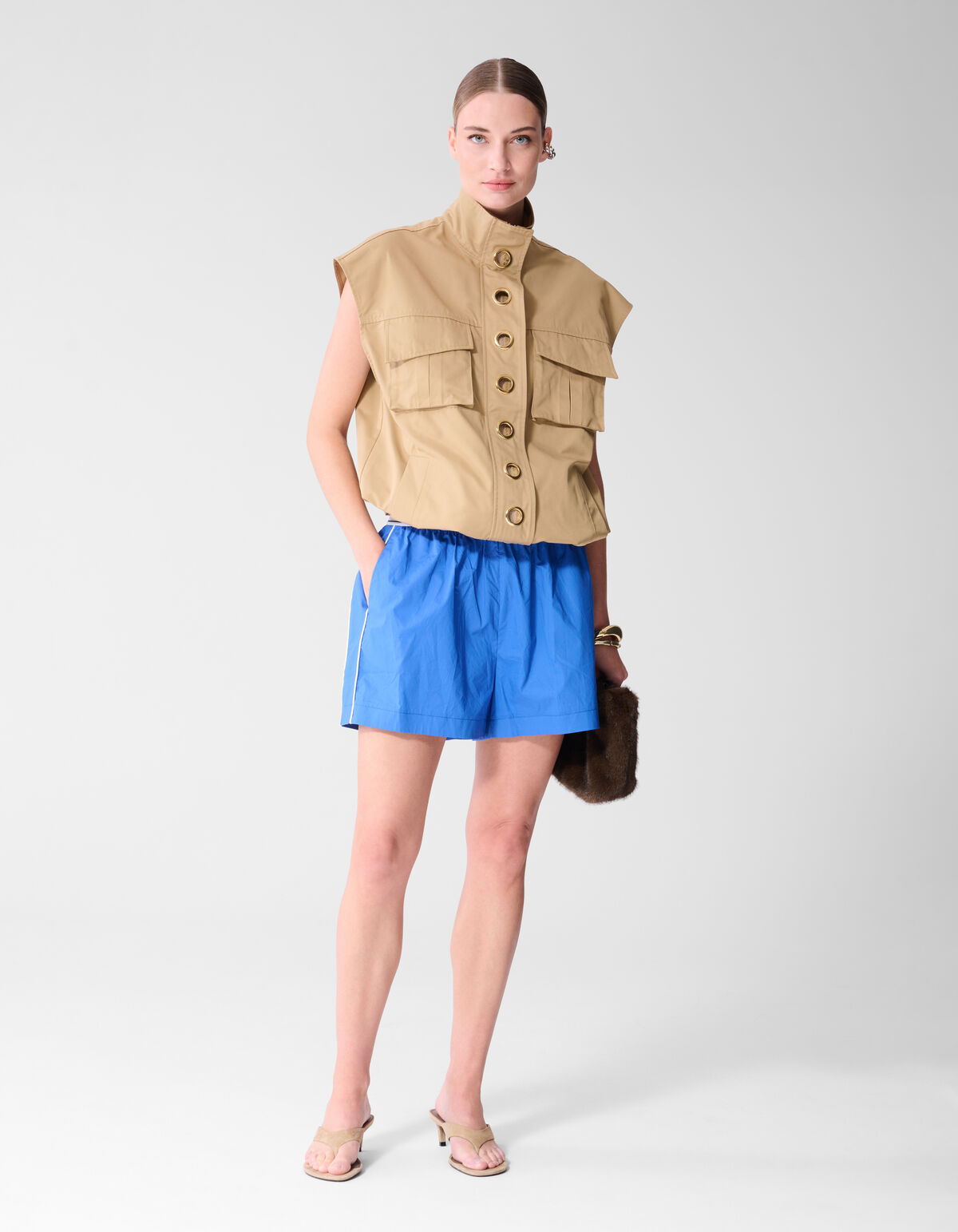 Eyelet Sleeveless Jack Camel