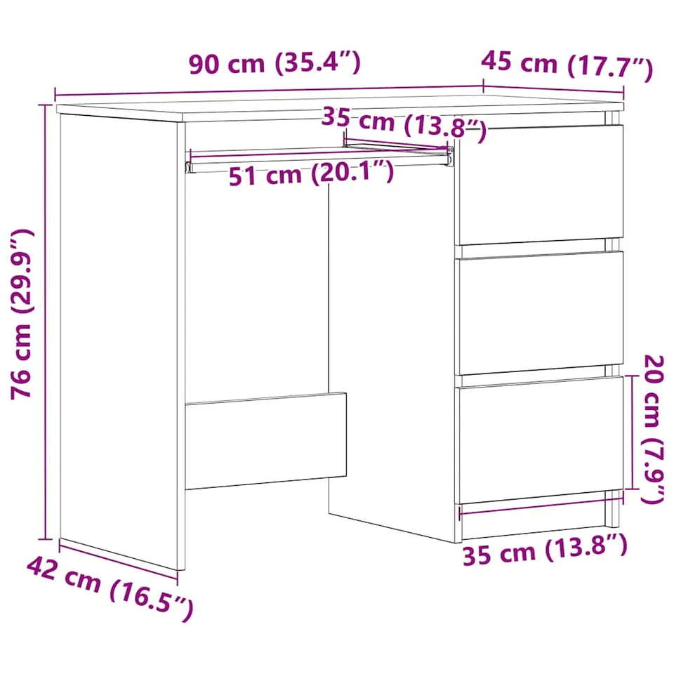 vidaXL - Bureau - Wit - Bewerkt hout
