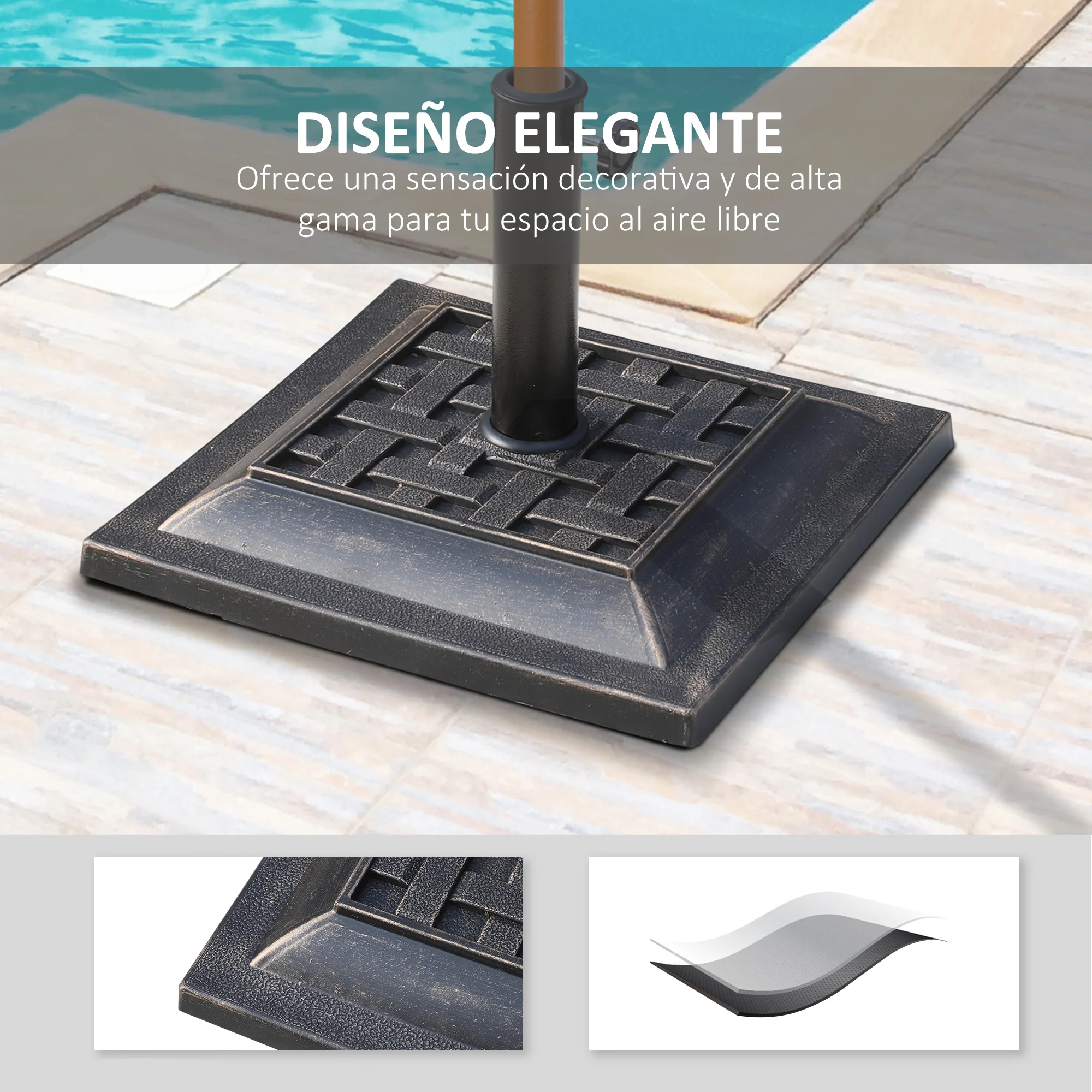 Base para guarda-sol de jardim Outsunny, peso líquido 9 kg, suporte para guarda-sol adequado para hastes de 38 mm/48 mm para pátio externo e terraço, Ø44x32 cm, bronze