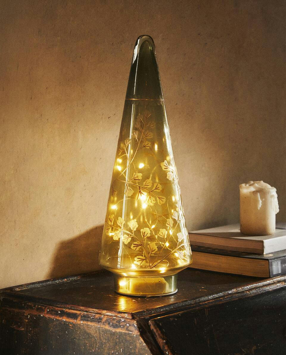 DECORAÇÃO DE ÁRVORE DE NATAL COM LUZES DE LED EM VIDRO