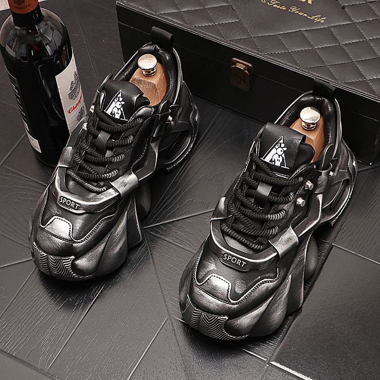 Mr Ozera - Platform Distressed Lace-Up Sneakers