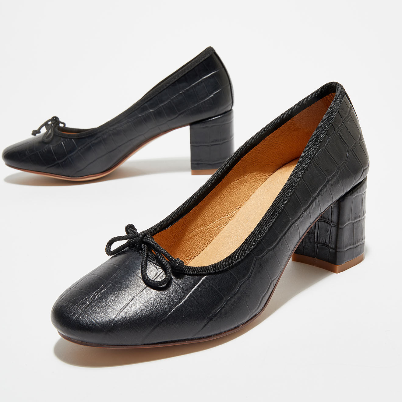 Quartier Latin Ballerines en Cuir Croco Sophie noires  - Talon 6 cm