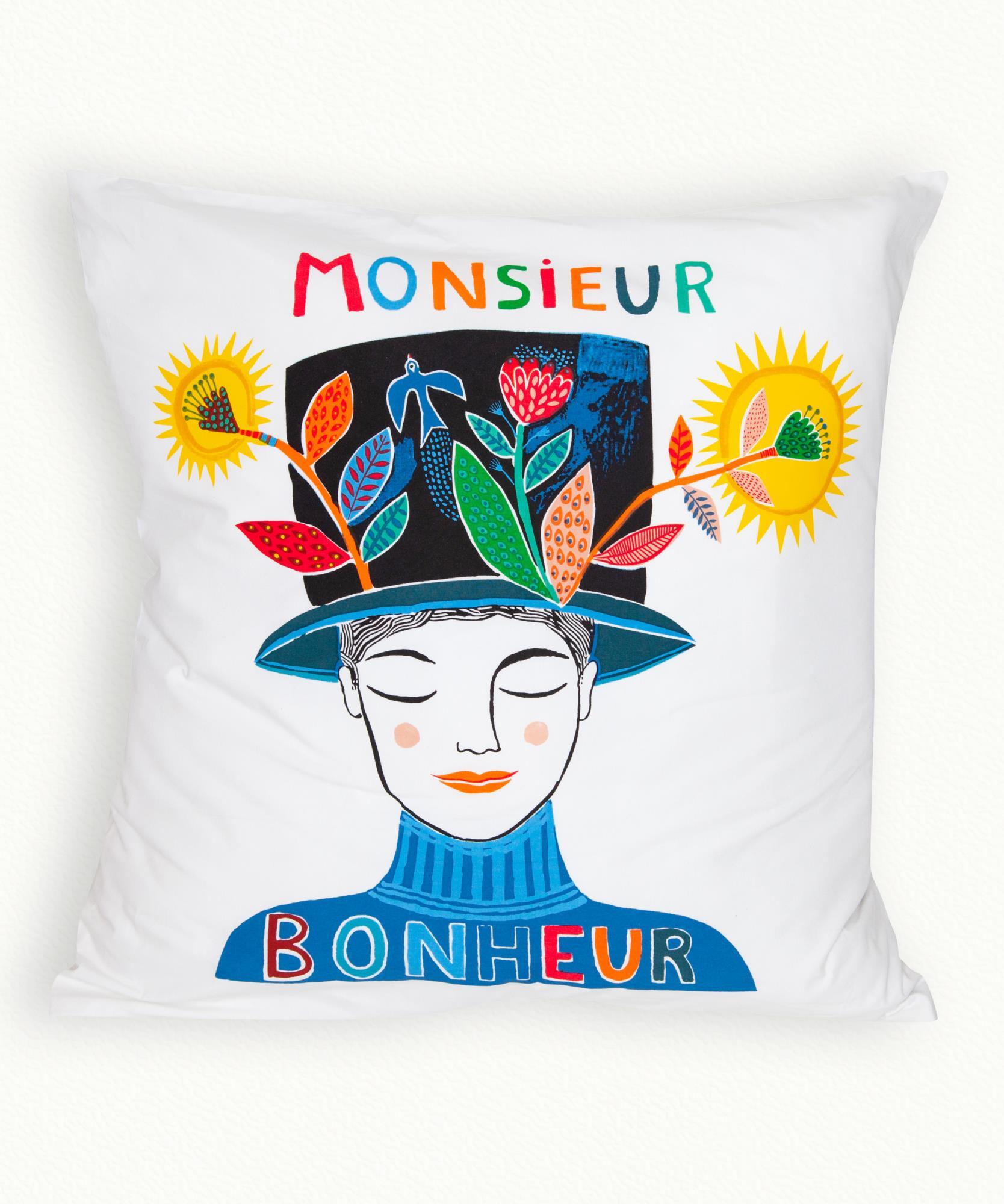 2 Taies d' oreiller M et Mme Bonheur  65 x 65 cm - Carrée