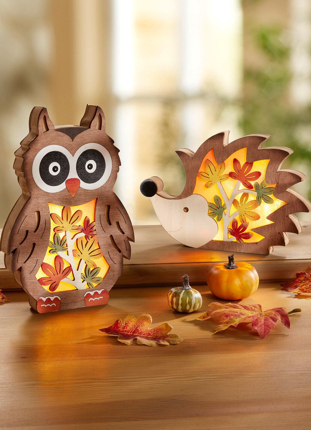 Beleuchtete Holz-Figuren, 2er-Set