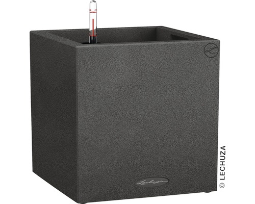 Lechuza Canto Stone kunststof plantenbak, 30 x 30 x 30 cm, zwart, inclusief zelfbewateringssysteem