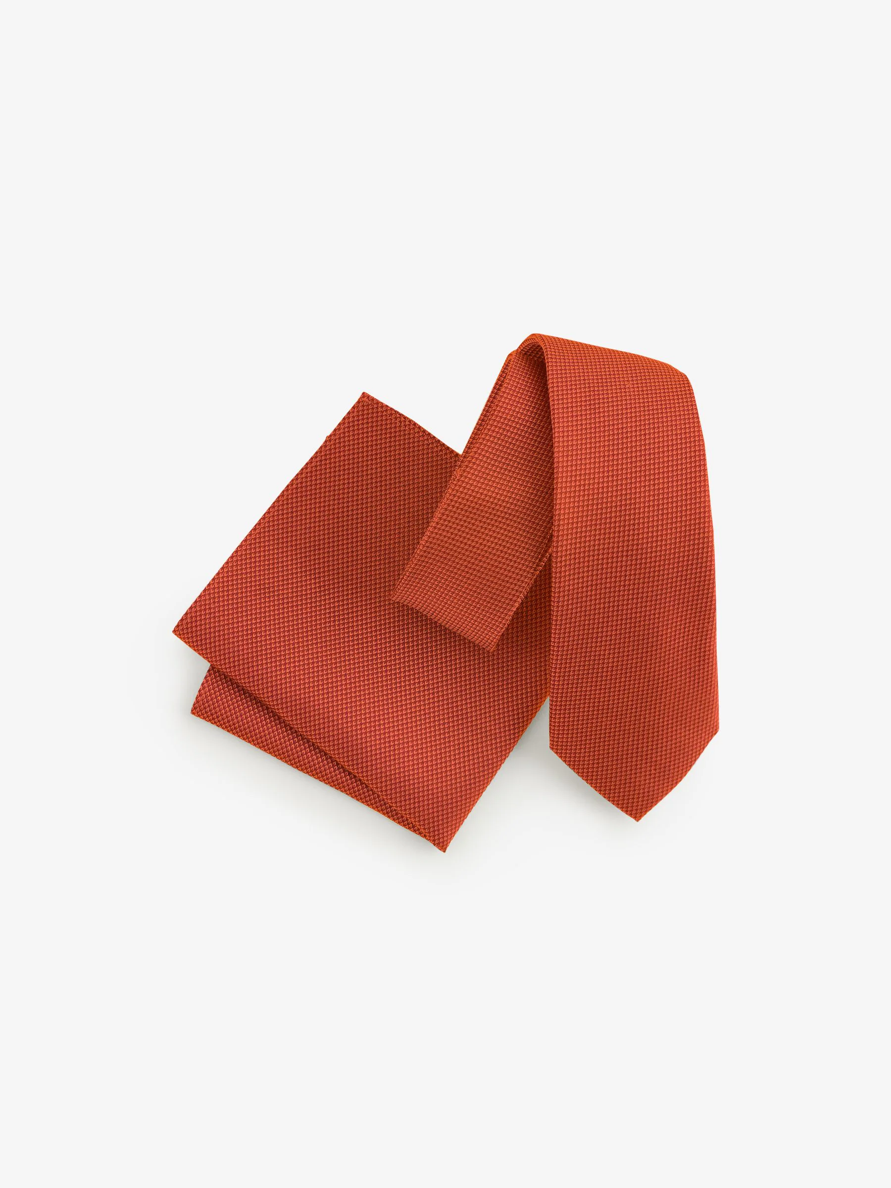 Roestbruin - Set met textuurrijke stropdas en pochet