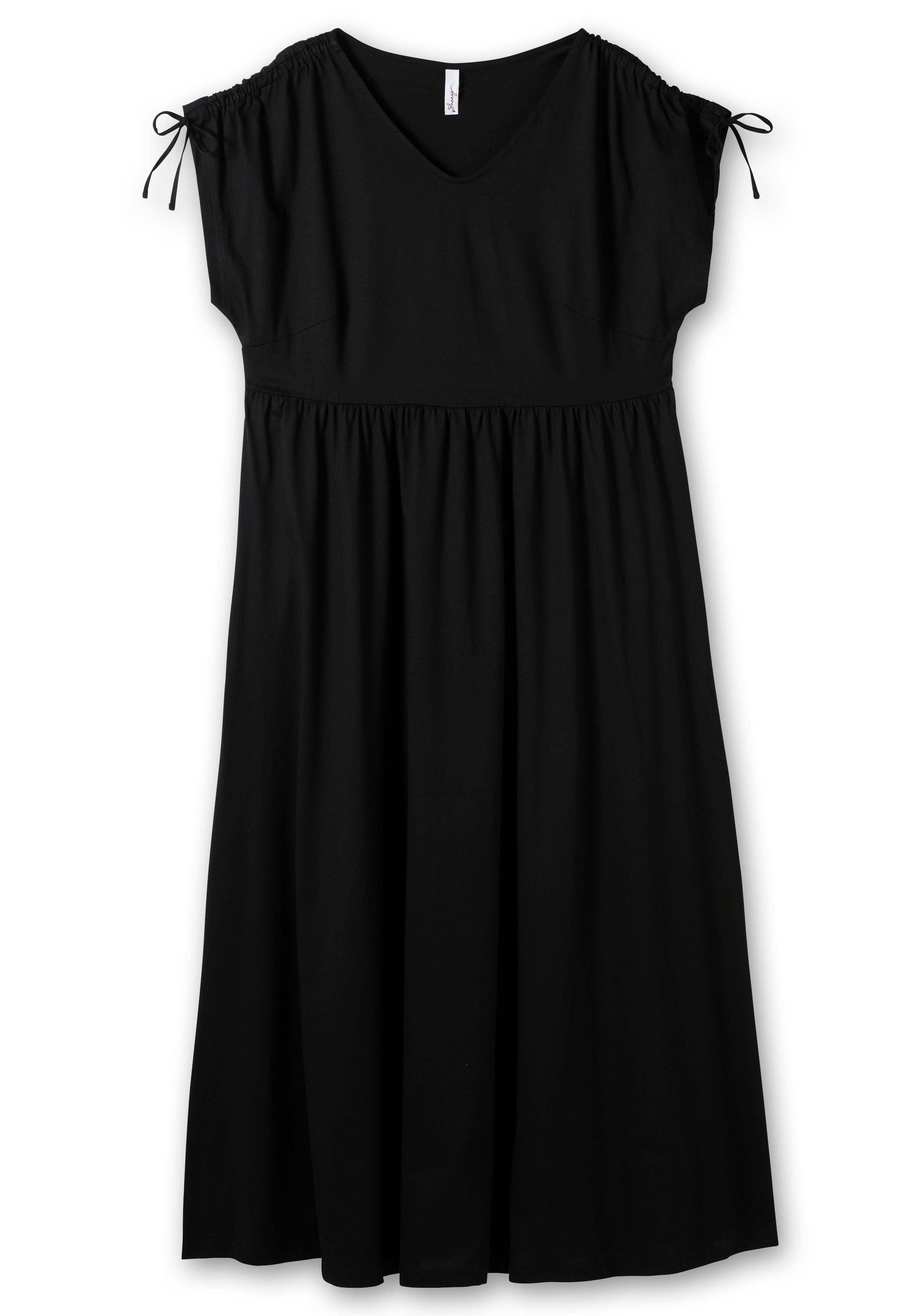 Jerseykleid mit weitem Rock und V-Ausschnitt