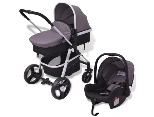 VIDAXL - Poussette 3-en-1 aluminium gris et noir