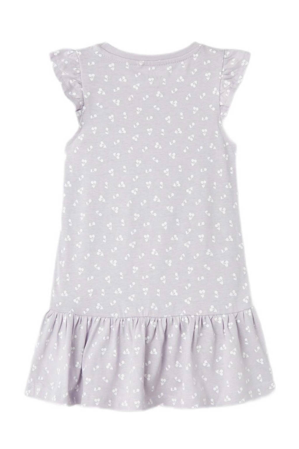 NAME IT A-lijn jurk NMFVIDA met all over print en ruches lila/wit