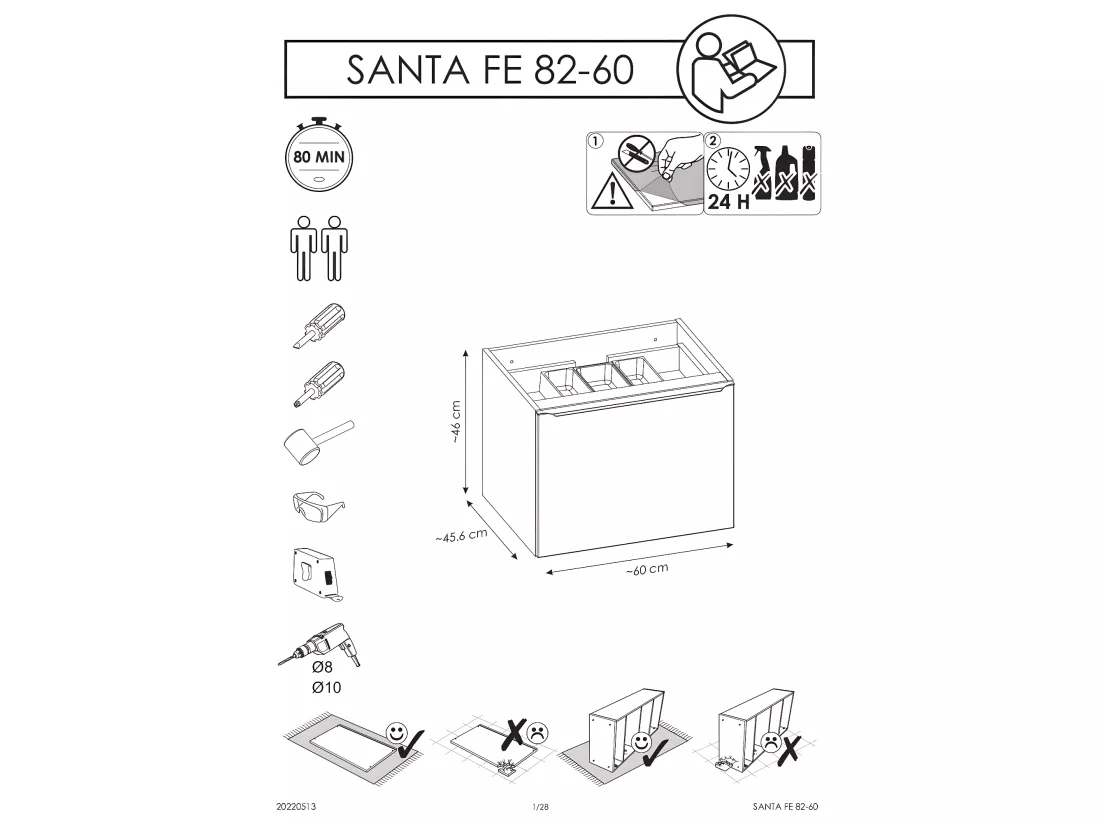 Meuble sous lavabo de salle de bain - Chêne Santa fe - L80-H46-P45,6 - KLAUS