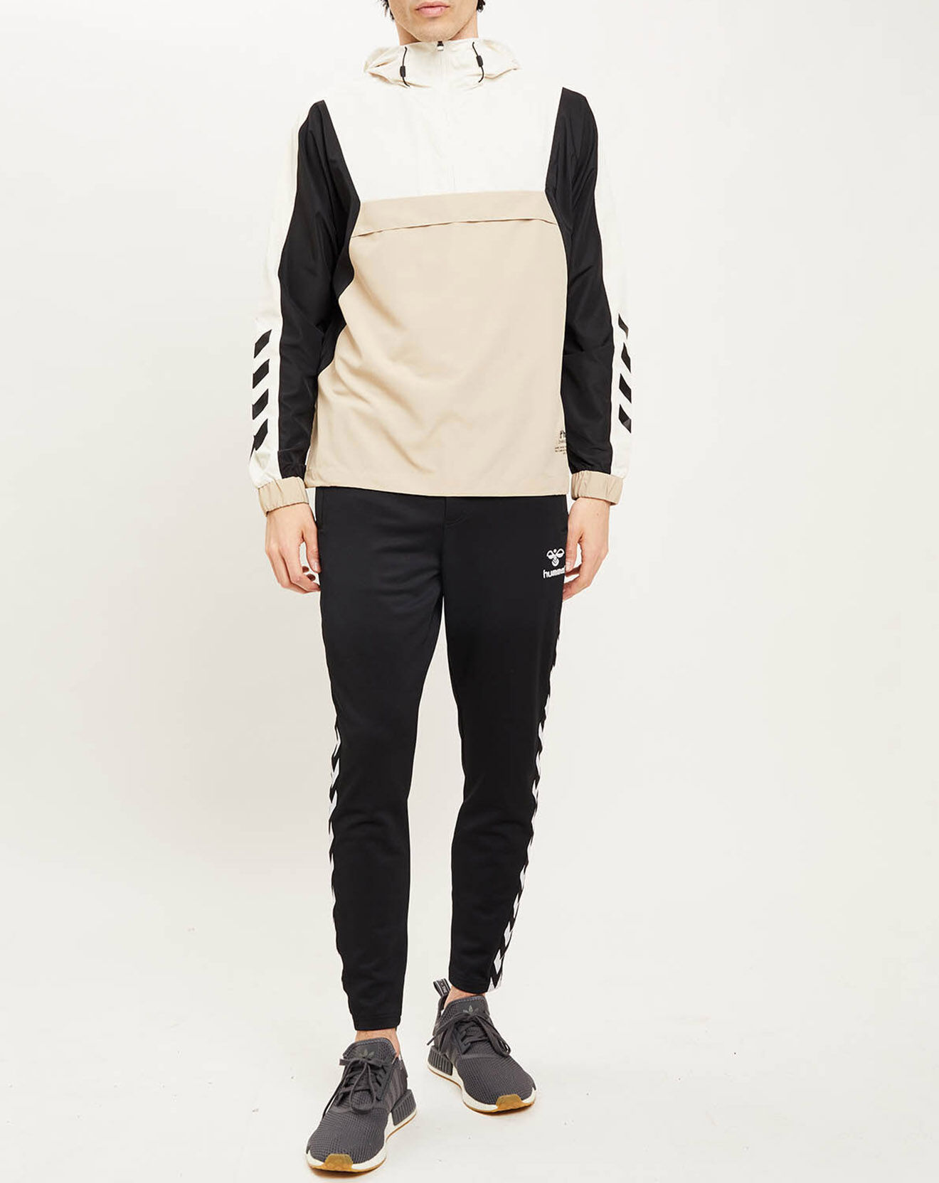 Hummel Blouson fin coupe-vent à enfiler demi zip beige/noir