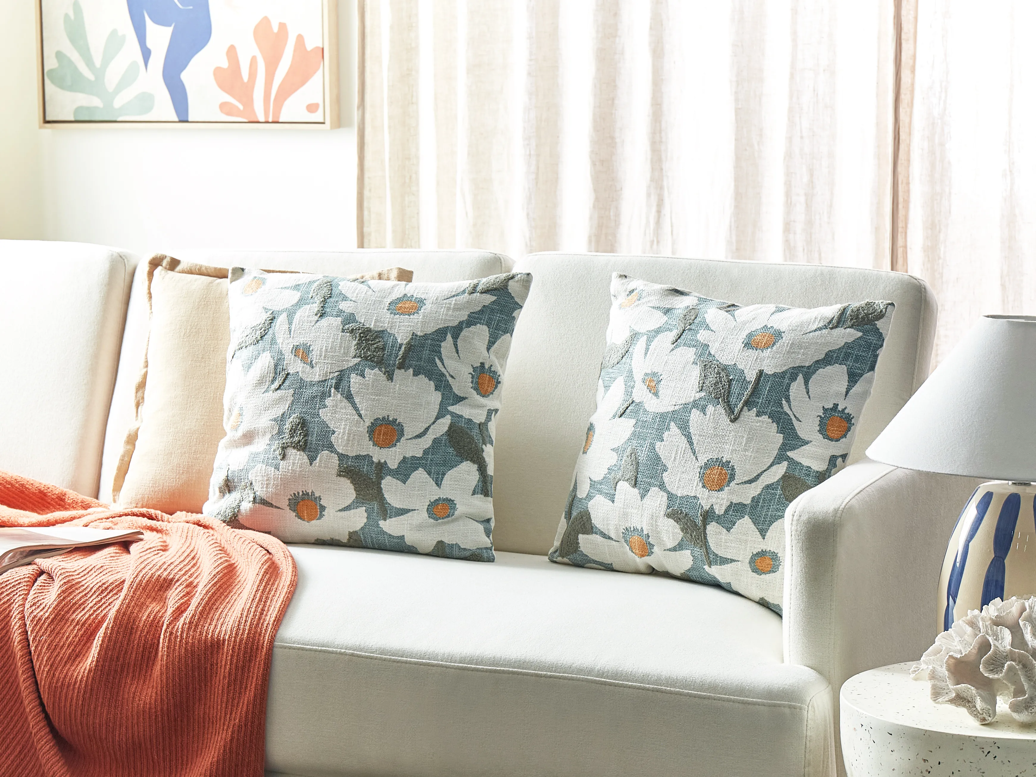 Set van 2 sierkussens JATROPHA Katoen 45 x 45 cm Lichtblauw bloempatroon
