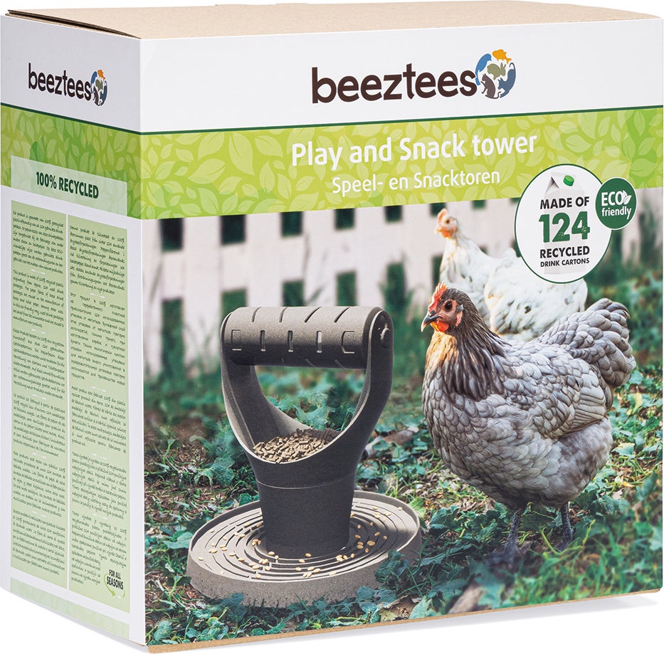 Beeztees kippenvoerbak speel- en snacktoren grijs D 30 H 31 cm