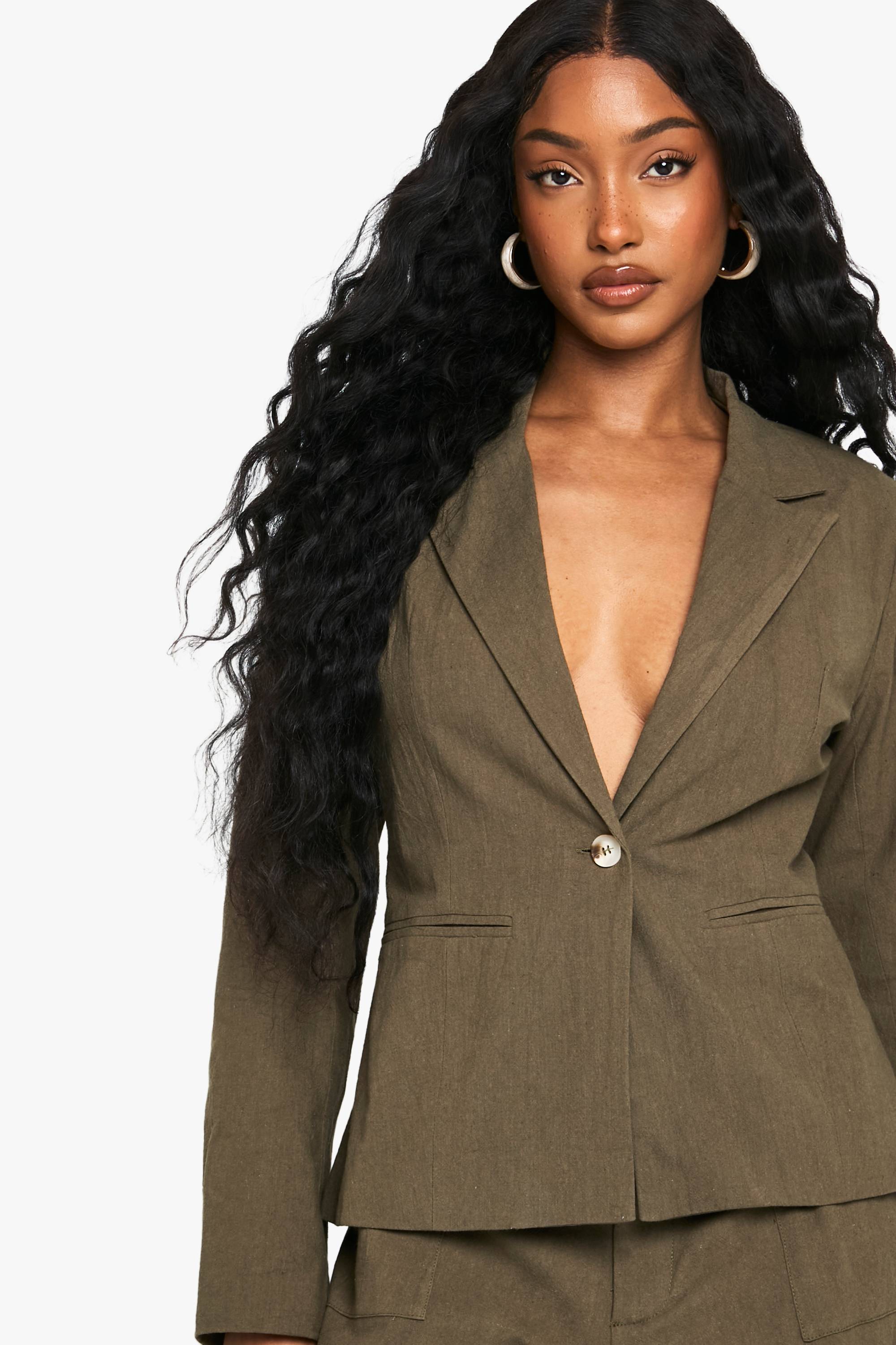boohoo Blazer à simple boutonnage style lin sur mesure