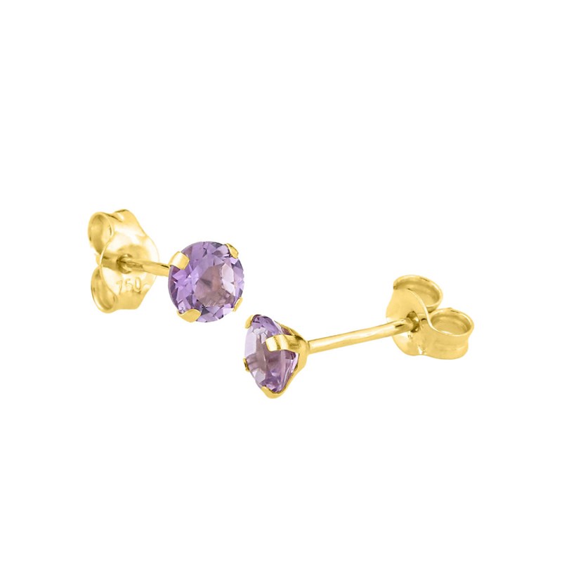 Boucles d'oreilles femme - Clou - Or 18 Carats - Améthyste - Diamètre : 4mm - 0,44 carat