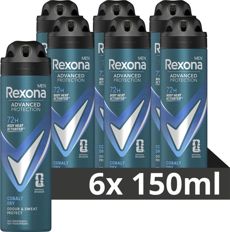 Rexona Men Advanced Protection Cobalt Dry Anti-Transpirant Spray - 6 x 150 ml - Voordeelverpakking