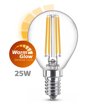 Philips LED kogel E14 25W filament helder warmglow dimbaar