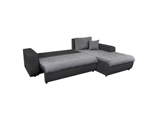 Canapé d'Angle Droit 4 places Suzie Convertible en Simili et Microfibre - Gris et Noir - L246 x 188 x 80cm - Loungitude