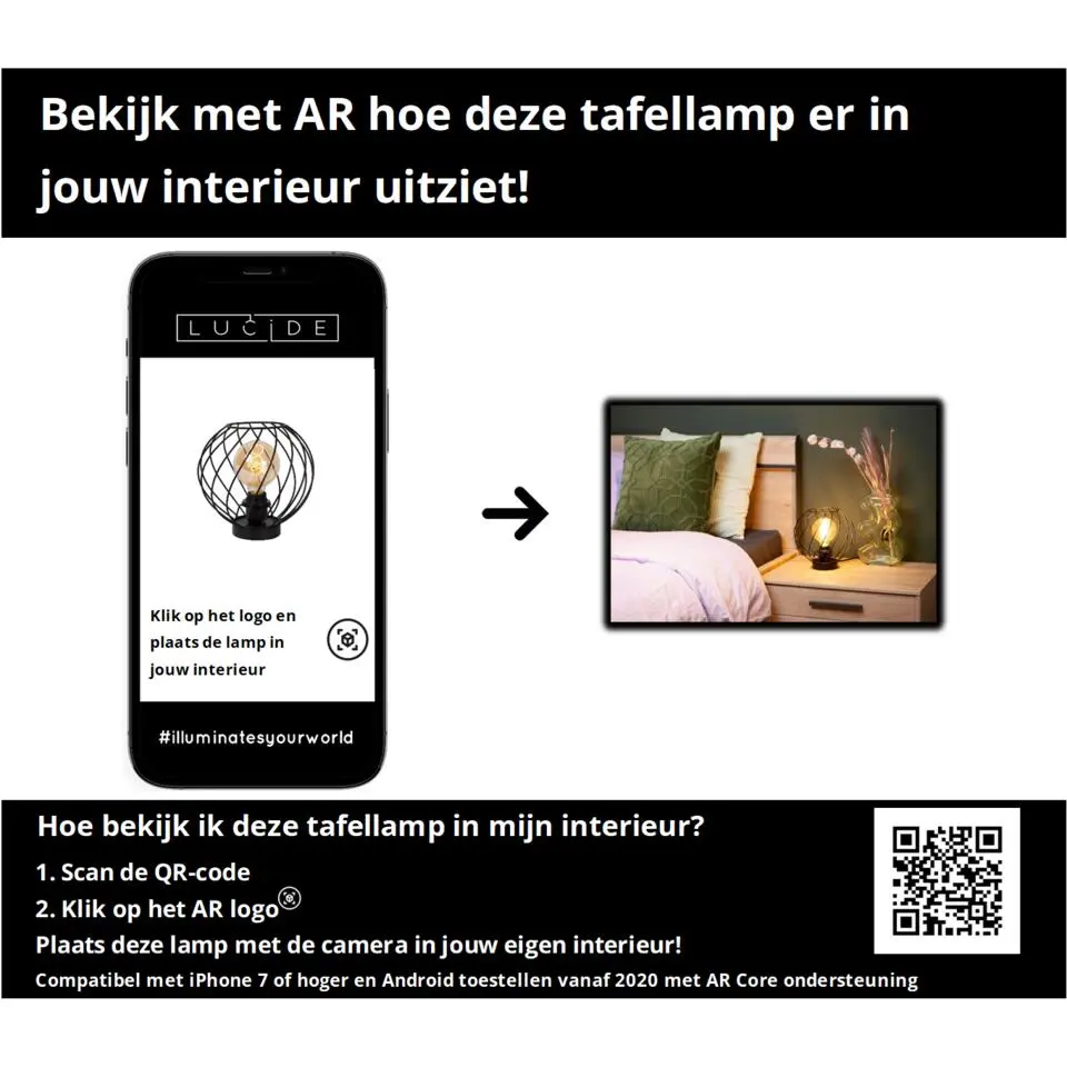 Lucide DANZA Tafellamp - Zwart