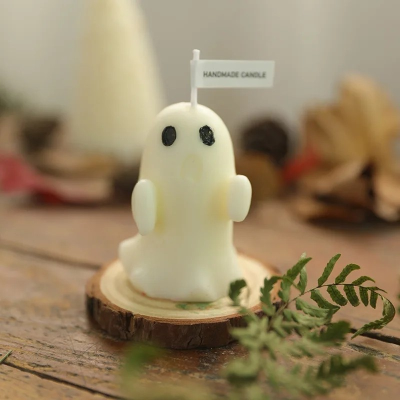 (4er Set) Geister Duft Kerze Halloween Party Home Deko Handmade Gespenst Gruselkerze - Weiss