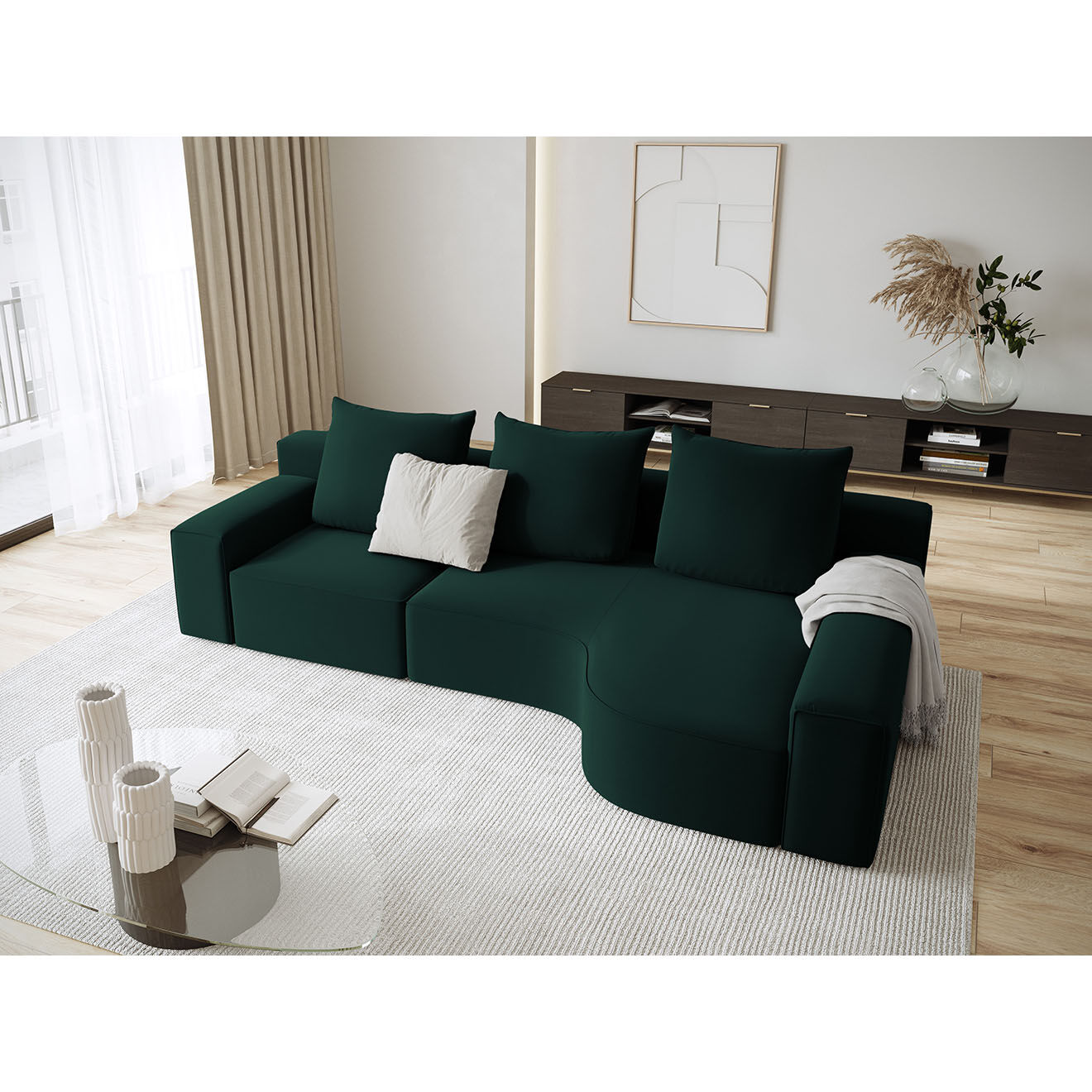 Mazzini Sofas Canapé d'angle Droit Velours Ivy 4 Places vert foncé - 280x137x89 cm