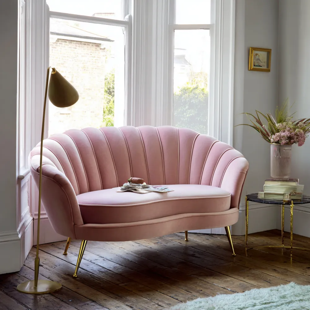 2-Sitzer-Sofa Samt 140x85x75 cm – Rosa – Vintage