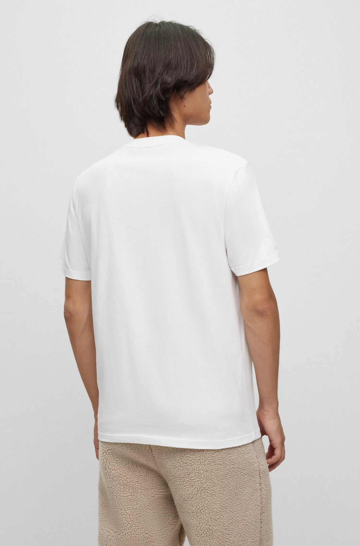 Camiseta HUGO vermelha em malha de algodão com estampa e logotipo.