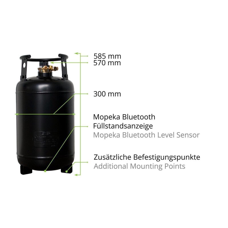 CAMPKO Gastankflasche 30L mit 80% Multiventil, Tankadapter-Set (Etui), Fern- & Direktbetankung